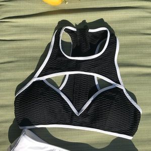 Stretchy wet suit material cut out bikini top